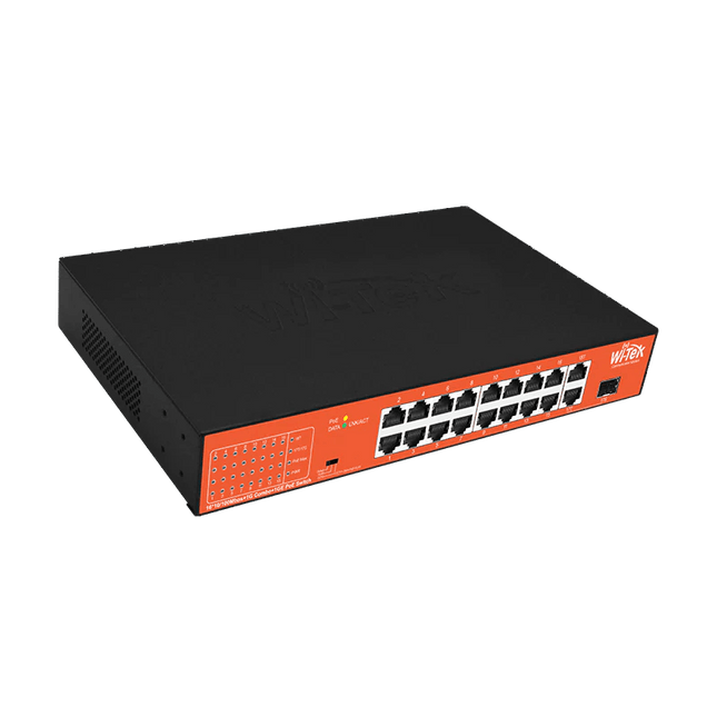 Wi - Tek 16FE+1GE+1 Combo SFP Ports 250M Long Range PoE Switch with 16 Port PoE, WI - PS518GH - CCTV Guru