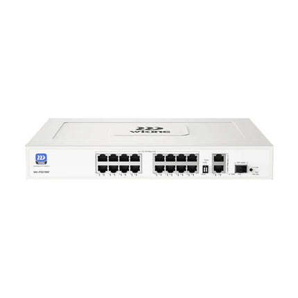 Wi-Tek Wiking WK-PS219GF 16-Port PoE Switch front view with 2 GbE uplinks and 1 SFP slot