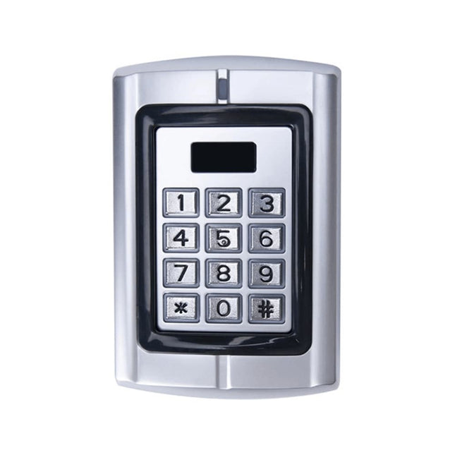 WKP20 standalone door controller with HID Prox and EM card reader keypad front view — metal backlit 12-key access control keypad for Australian commercial and Tecom Challenger installations