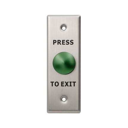 X2-EXIT-001 mushroom press-to-exit button on 304 stainless steel panel with N/O SPST screw terminals
