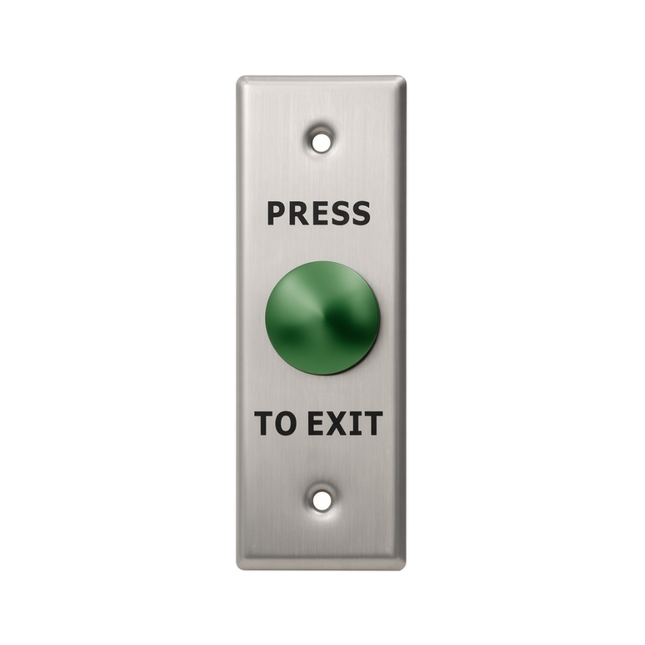 X2-EXIT-001 mushroom press-to-exit button on 304 stainless steel panel with N/O SPST screw terminals
