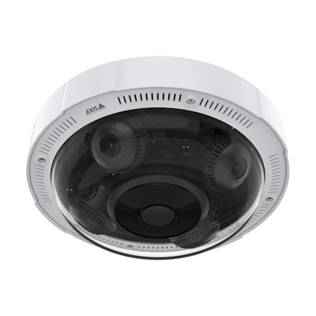 AXIS P3738-PLE (02635-001) 32MP multidirectional camera featuring four 4K varifocal sensors and 360° IR illumination in a rugged white housing.