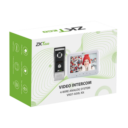ZKTeco VK07-A50L complete 4-wire villa intercom kit featuring 7-inch monitor and 2MP outdoor station