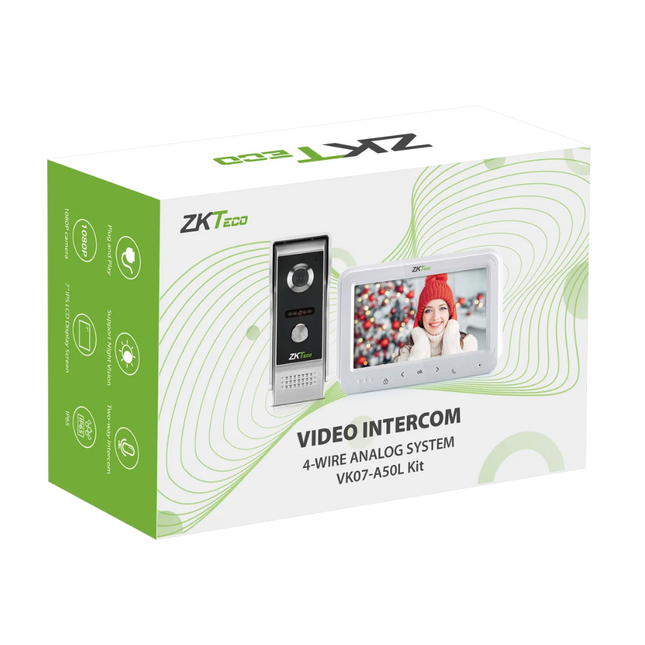 ZKTeco VK07-A50L complete 4-wire villa intercom kit featuring 7-inch monitor and 2MP outdoor station