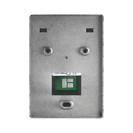 Side angle view of the ZKTeco wide-series villa door station showing its rugged IP65-rated weatherproof zinc alloy housing designed for flush-mount installation with an optional rain cover.
