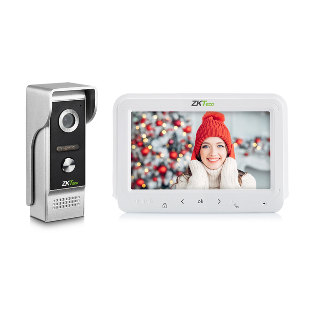 Front view of the ZKTeco VM07-A50L indoor monitor showing touch-sensitive control buttons.