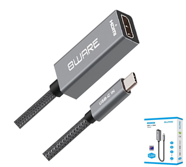 8ware 10cm USB-C to HDMI Male-Female Adapter Converter Cable Retail Pack for PC Laptop iPad MacBook Pro/Air Surface Dell XPS to Monitor Projector TV - CCTV Guru