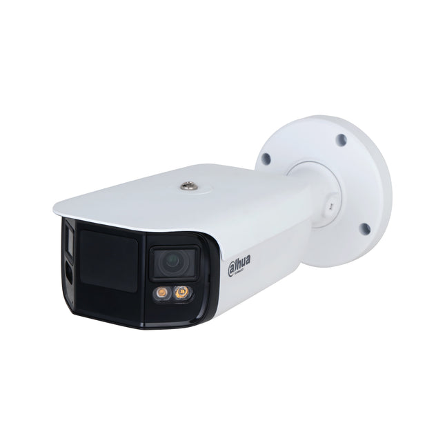 Dahua DH-IPC-PFW5849-A180-E2-ASTE white dual-lens panoramic bullet camera, angled view