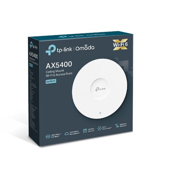 TP-Link EAP670 AX5400 Ceiling Mount WiFi 6 Access Point, 574 Mbps 2.4 GHz and 4804 Mbps 5 GHz, (RJ-45), OMADA Cloud Management, Seamless Roaming - CCTV Guru