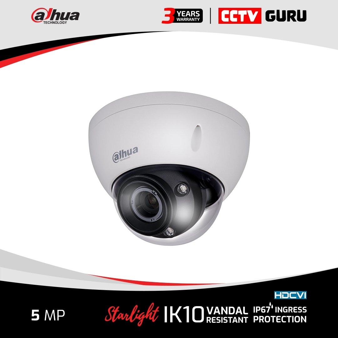 Dahua 5MP Starlight Pro HDCVI IR Vandal Dome Motorised Camera DH-HAC-H ...
