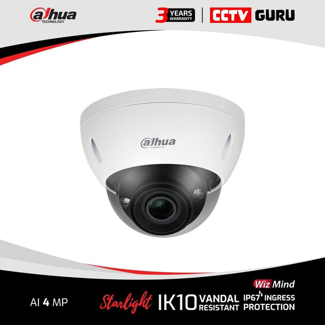 Dahua AI 4MP Starlight+ IP Vandal Dome Motorised 2.7mm~12mm Network Camera DH-IPC-HDBW5442EP-ZE-2712 - CCTV Guru