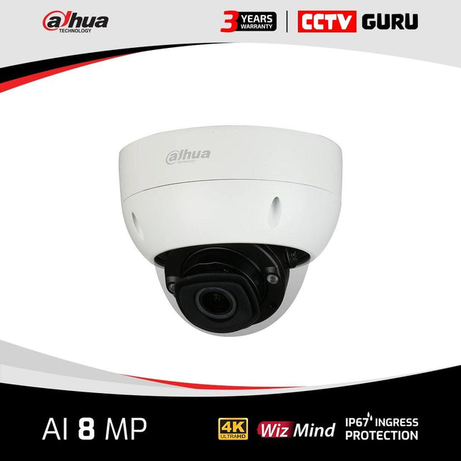 Dahua 8MP 4K IR Dome WizMind Motorised AI Network Camera 2.7-12mm DH-IPC-HDBW5842HP-ZHE-2712F - CCTV Guru